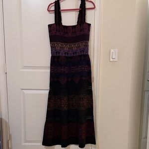Anthropologie Purple and Black Patterned Maxi Dress. Size Small.